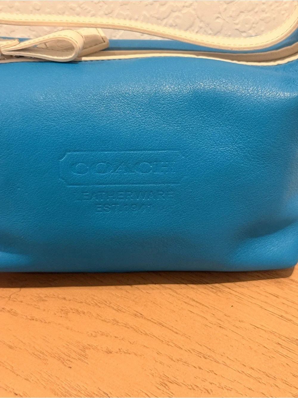 COACH Turquoise Leather Shoulder Bag with white Trim